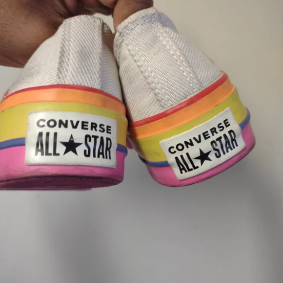 Converse White Chunky Stacked Rainbow Sneakers Size 5 - Picture 2 of 7